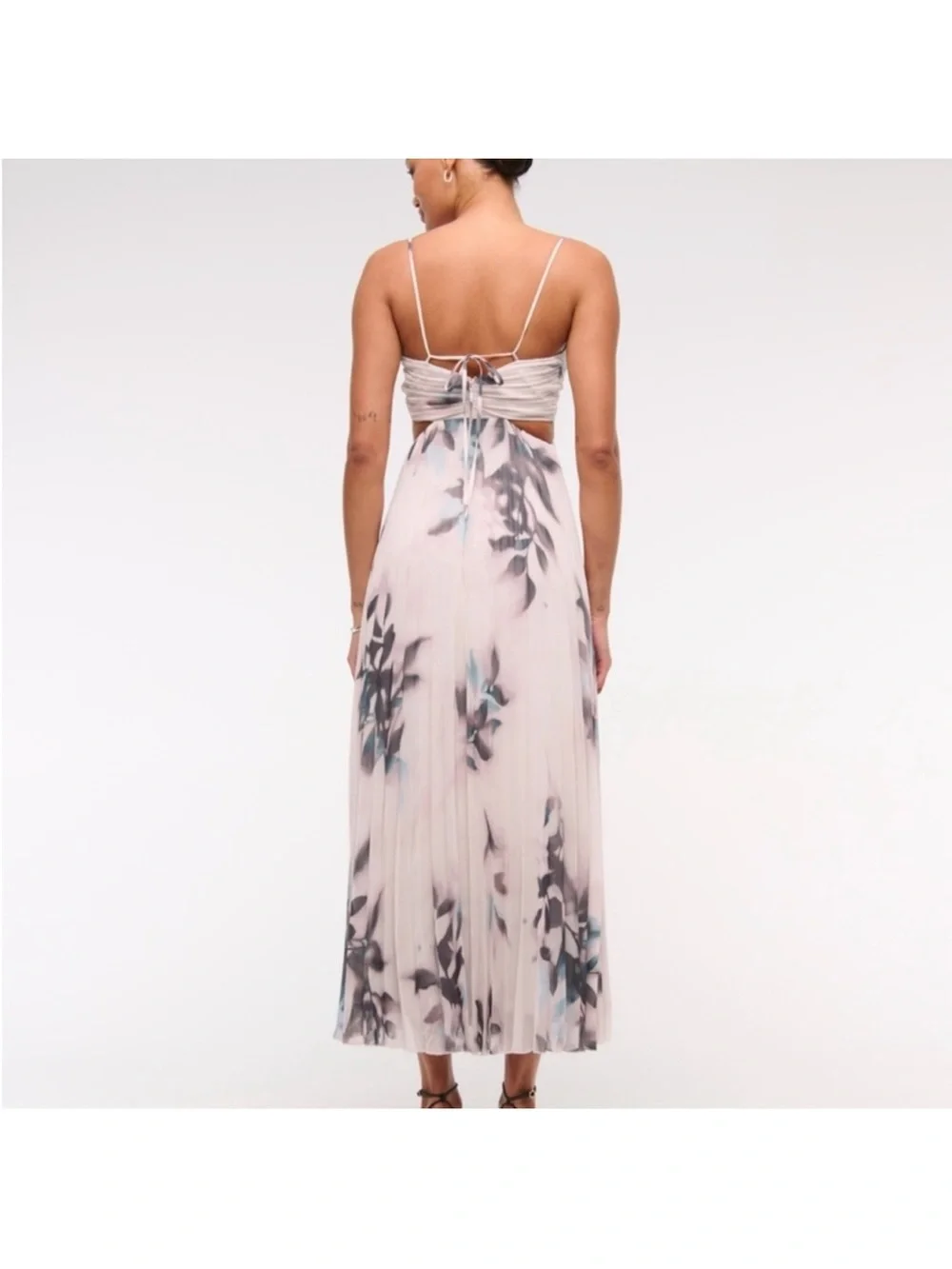 Floral Pleated Maxi Dress in Cream and Blue